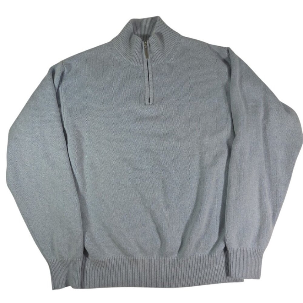 EUC Hathaway Platinum Mens Cashmere & Silk Blue Sweater Sz L Quarter Zip Preppy